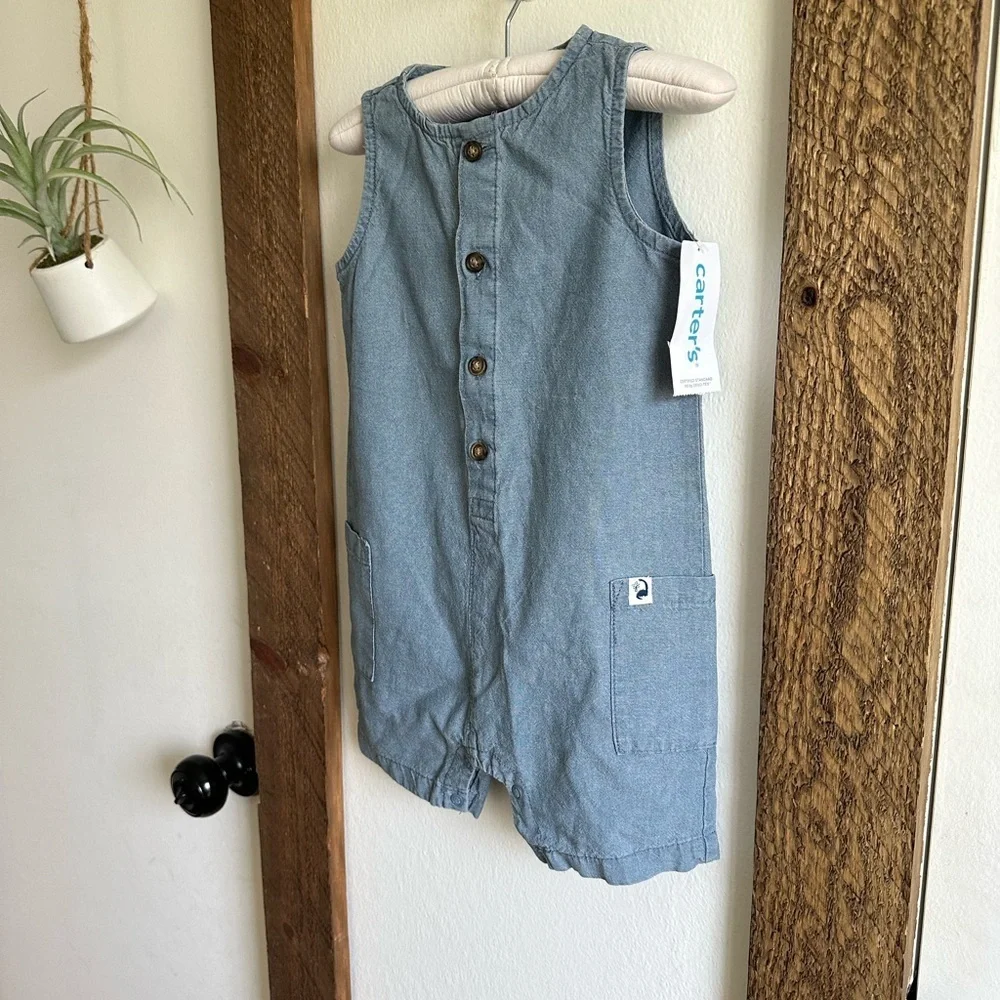 New Carter’s Denim Sleeveless Jumpsuit 18m Baby Boy New with tags